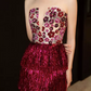 Ornate Strapless Fuchsine Prom Dress Sequins Tassel Tiered A-Line Evening Dress C8900