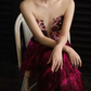 Ornate Strapless Fuchsine Prom Dress Sequins Tassel Tiered A-Line Evening Dress C8900