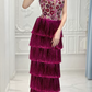 Ornate Strapless Fuchsine Prom Dress Sequins Tassel Tiered A-Line Evening Dress C8900