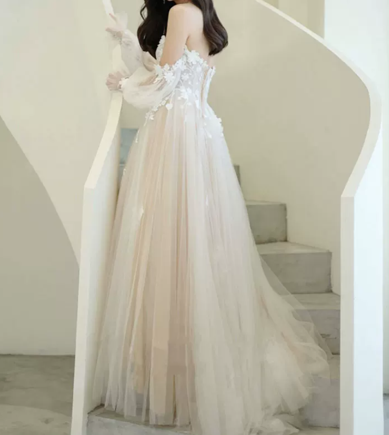 Superbe robe de mariée sirène bustier en satin et tulle, longue et en dentelle, C4563