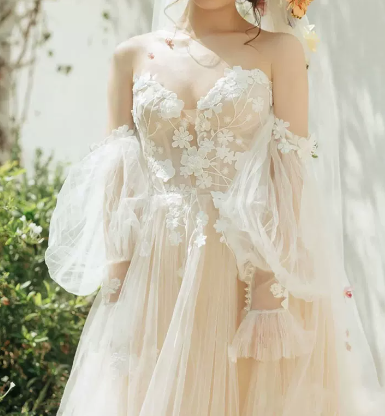 Superbe robe de mariée sirène bustier en satin et tulle, longue et en dentelle, C4563