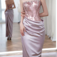 Sleek Strapless Purple Prom Dress Sequins Satin Sheath Evening Dress C8902