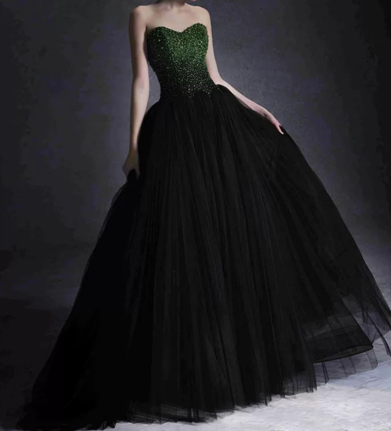 Robe de bal de princesse bustier à volants en satin long, robe de soirée C8117