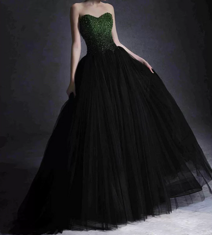 Robe de bal de princesse bustier à volants en satin long, robe de soirée C8117