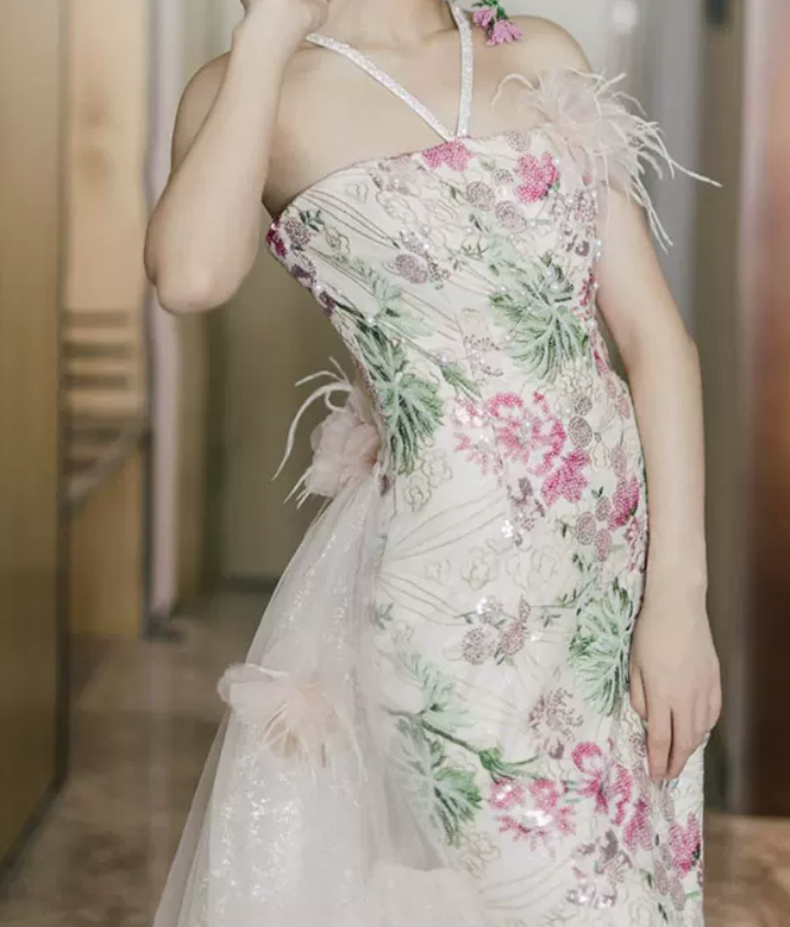 Robe de bal de princesse bustier à volants en satin long, robe de soirée C8117