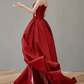 Playful Strapless Red Prom Dress Sequins High Slit A-Line Evening Dress C8908