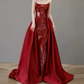Playful Strapless Red Prom Dress Sequins High Slit A-Line Evening Dress C8908