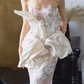 Robe de bal de princesse bustier à volants en satin long, robe de soirée C8117