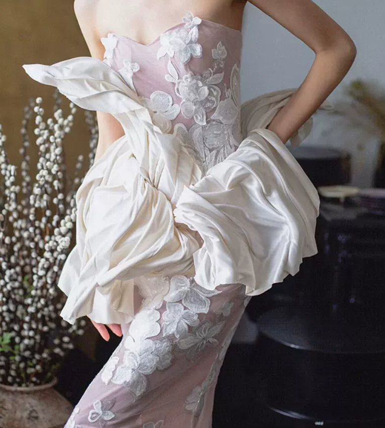 Robe de bal de princesse bustier à volants en satin long, robe de soirée C8117