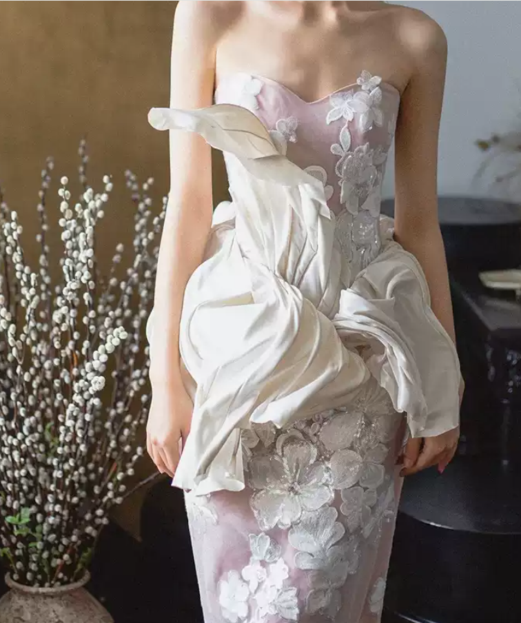 Robe de bal de princesse bustier à volants en satin long, robe de soirée C8117