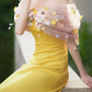 Elegant Off-Shoulder Yellow Prom Dress Appliques A-Line Evening Dress C8911