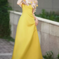 Elegant Off-Shoulder Yellow Prom Dress Appliques A-Line Evening Dress C8911