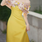 Elegant Off-Shoulder Yellow Prom Dress Appliques A-Line Evening Dress C8911