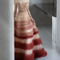 Dreamy Strapless Pink Prom Dress Floral Sequins Tiered A-Line Evening Dress C8912