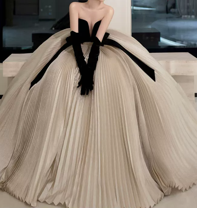 Robe de bal de princesse bustier à volants en satin long, robe de soirée C8117