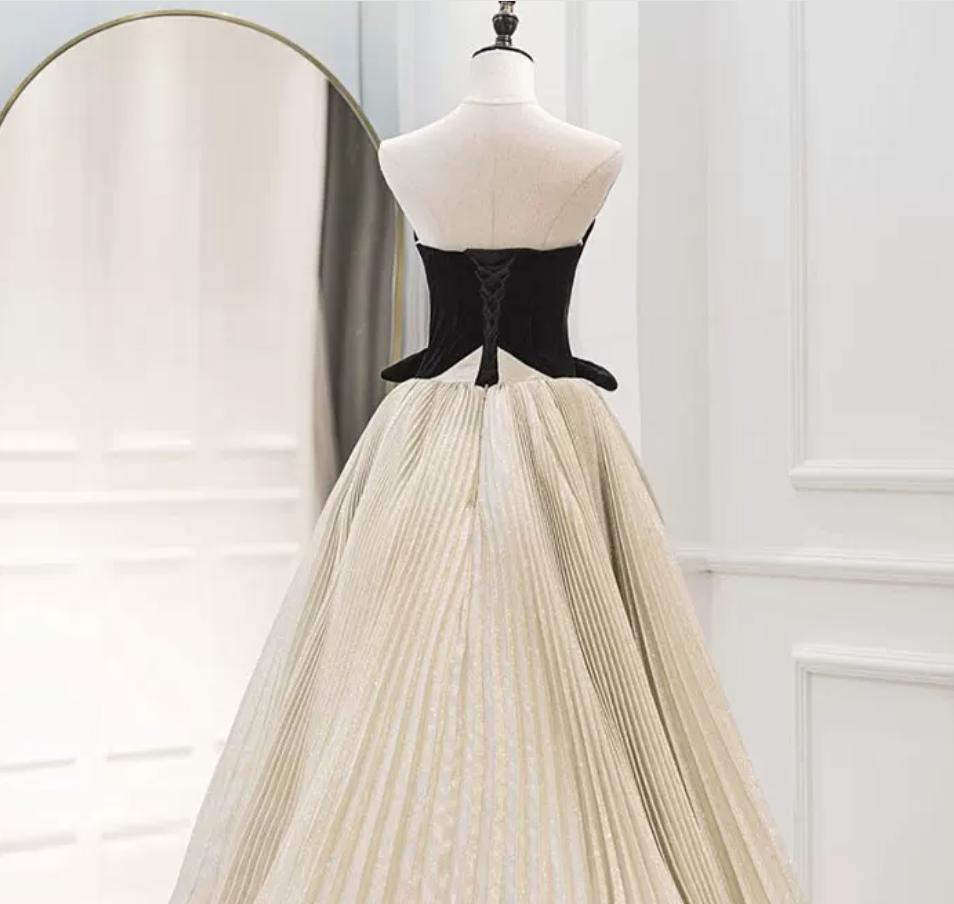 Robe de bal de princesse bustier à volants en satin long, robe de soirée C8117