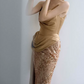 Sparkling Strapless Gold Prom Dress Sequins Mermaid Evening Dress C8914