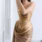 Sparkling Strapless Gold Prom Dress Sequins Mermaid Evening Dress C8914