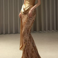 Sparkling Strapless Gold Prom Dress Sequins Mermaid Evening Dress C8914