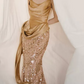 Sparkling Strapless Gold Prom Dress Sequins Mermaid Evening Dress C8914