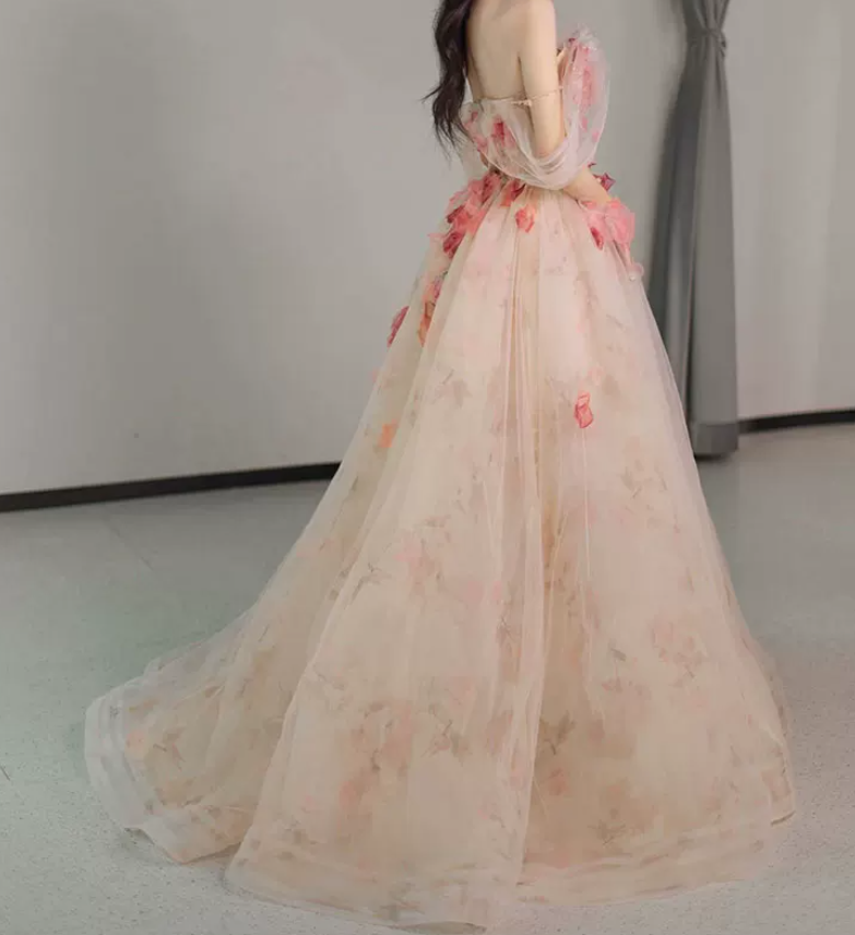 Robe de bal de princesse bustier à volants en satin long, robe de soirée C8117