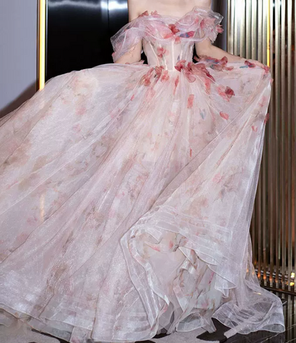 Robe de bal de princesse bustier à volants en satin long, robe de soirée C8117