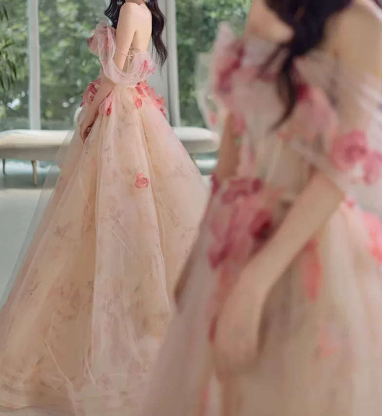Robe de bal de princesse bustier à volants en satin long, robe de soirée C8117