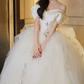 Graceful Off-Shoulder Floral Embroidered Wedding Dresses Tulle A-Line Bridal Dress C8916