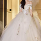 Graceful Off-Shoulder Floral Embroidered Wedding Dresses Tulle A-Line Bridal Dress C8916