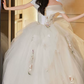 Graceful Off-Shoulder Floral Embroidered Wedding Dresses Tulle A-Line Bridal Dress C8916