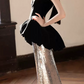 Glittering Strapless Black & Silver Prom Dress Sequins Mermaid Evening Dress C8917