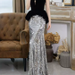 Glittering Strapless Black & Silver Prom Dress Sequins Mermaid Evening Dress C8917