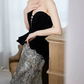 Glittering Strapless Black & Silver Prom Dress Sequins Mermaid Evening Dress C8917