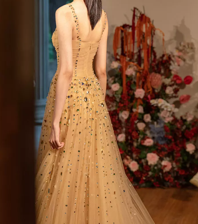 Robe de bal de princesse bustier à volants en satin long, robe de soirée C8117