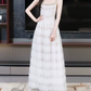 Graceful Spaghetti Straps White Prom Dress Crystals A-Line Evening Dress C8919