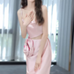 Vintage Spaghetti Straps Pink Prom Dress Cutout Handmade Flowers A-Line Evening Dress C8920