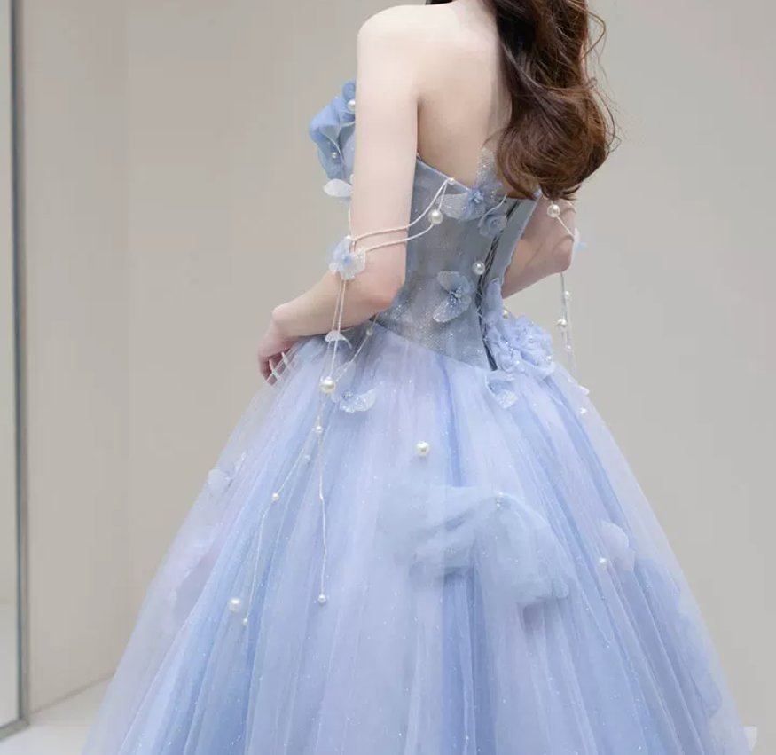 Robe de bal de princesse bustier à volants en satin long, robe de soirée C8117
