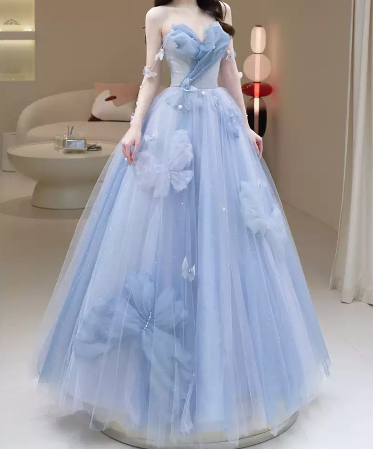 Robe de bal de princesse bustier à volants en satin long, robe de soirée C8117