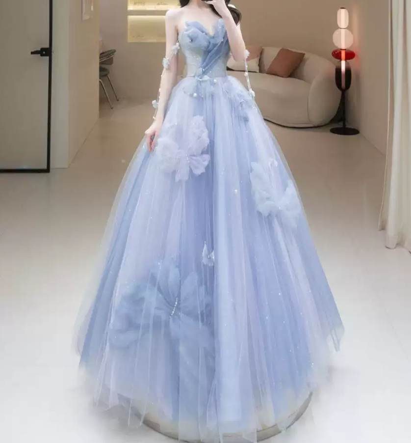 Robe de bal de princesse bustier à volants en satin long, robe de soirée C8117