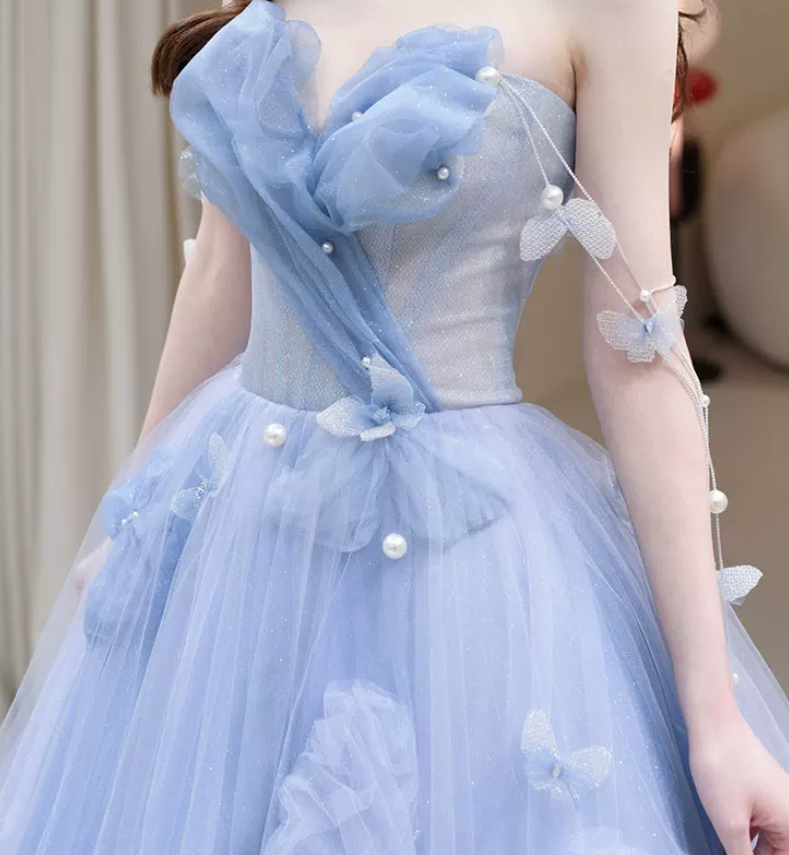 Robe de bal de princesse bustier à volants en satin long, robe de soirée C8117
