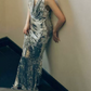 Glittering Halter Neck Silver Prom Dress Sequins Backless A-Line Evening Dress C8922