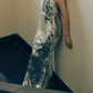 Glittering Halter Neck Silver Prom Dress Sequins Backless A-Line Evening Dress C8922