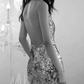 Glittering Halter Neck Silver Prom Dress Sequins Backless A-Line Evening Dress C8922