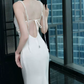 Elegant Spaghetti Straps Beading Wedding Dresses Satin Mermaid Bridal Dress C8923