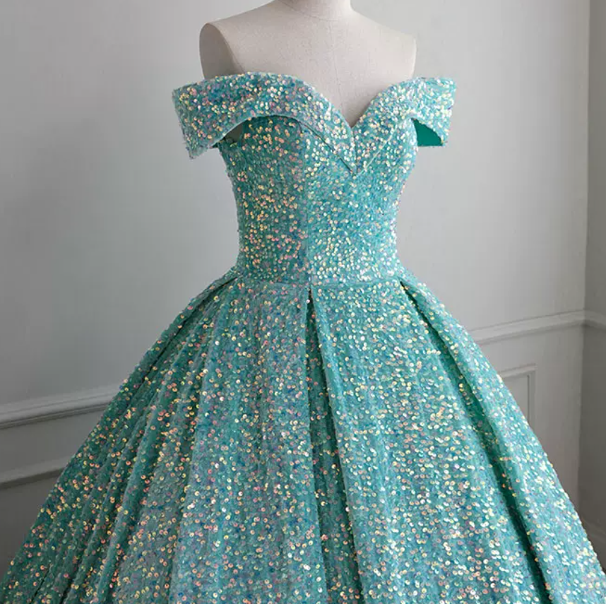 Fascinating Off-Shoulder Prom Dress Sequins A-Line Evening Dress C8924