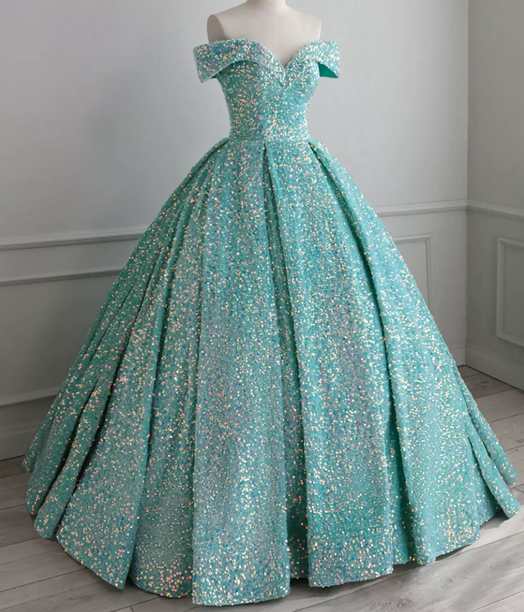 Fascinating Off-Shoulder Prom Dress Sequins A-Line Evening Dress C8924