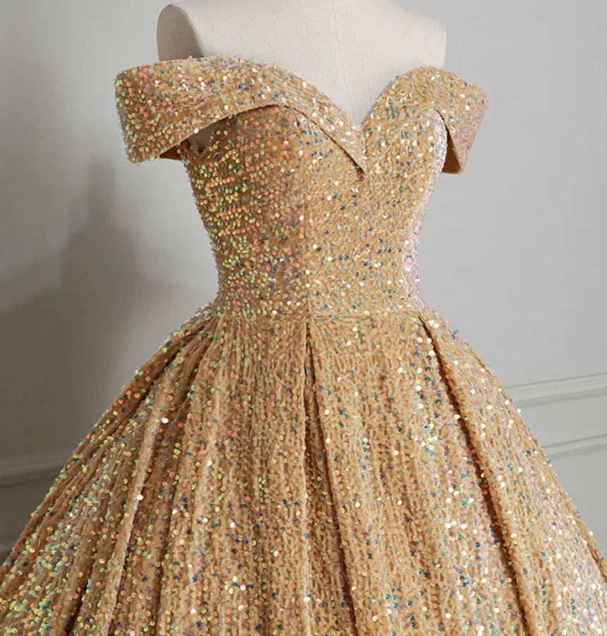 Fascinating Off-Shoulder Prom Dress Sequins A-Line Evening Dress C8924
