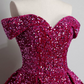 Fascinating Off-Shoulder Prom Dress Sequins A-Line Evening Dress C8924
