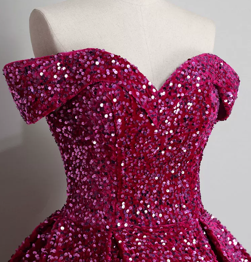 Fascinating Off-Shoulder Prom Dress Sequins A-Line Evening Dress C8924