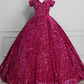 Fascinating Off-Shoulder Prom Dress Sequins A-Line Evening Dress C8924